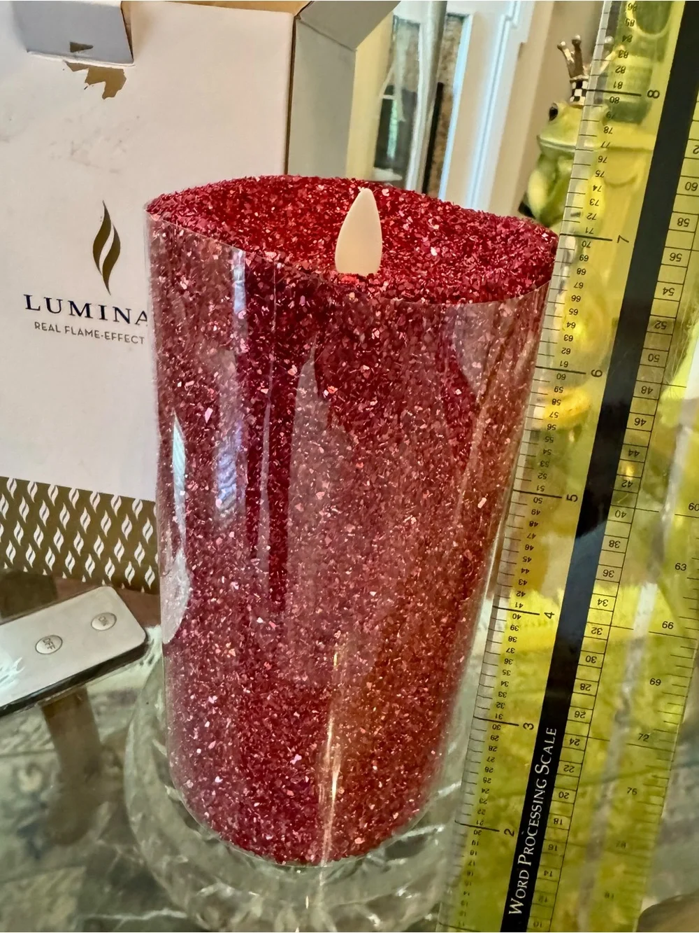 Luminara NEW Red Glitter Real Flame-Effect Candle